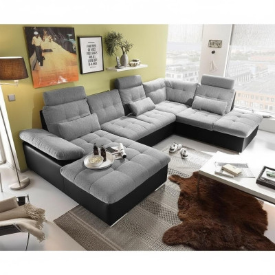 Corner sofa fabric U-shape bed function couch design upholstery textile leather corner
