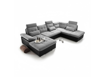 Corner sofa fabric U-shape bed function couch design upholstery textile leather corner