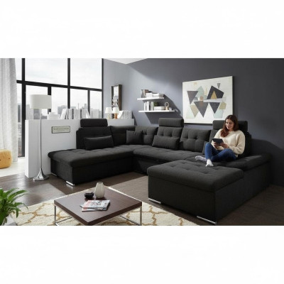 U-shaped sectional sofa design modern upholstery textile bed box with sleeping function