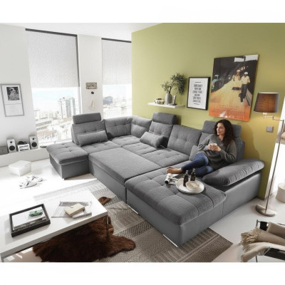 Design corner sofa, fabric L-shape, bed function, couch upholstery, corner modern.