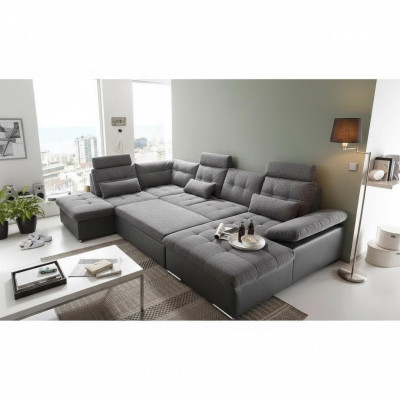 Design corner sofa, fabric L-shape, bed function, couch upholstery, corner modern.
