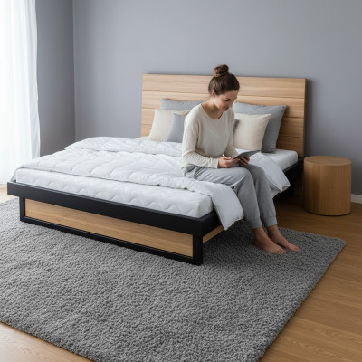Loft bed wooden bed slatted frame double bed oak bed marital bed solid wood furniture
