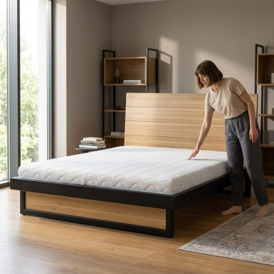 Loft Beds 140x200cm Solid Wood Bedroom Furniture Real Wood Bed Oak Metal