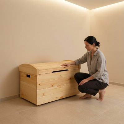 Solid Wood Deco Box Furniture Wooden Furniture Handcrafted Chest Trunk Real Wood 90x55cm