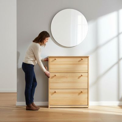 Handmade shoe cabinet wooden sideboard entrance hall dresser with 3 compartments