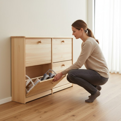 Shoe cabinet 4-compartment chest of drawers solid wood furniture shoe flipper shoe rack shelf
