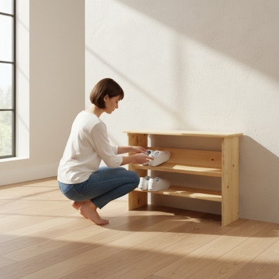 Handmade shoe rack 2-layer shoe stand 2-level shoe shelf real wood