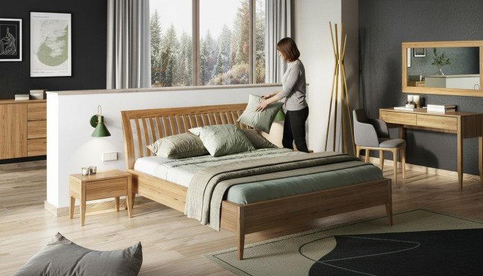 3-piece bedroom set, bed made of solid wood furniture, 2 bedside tables, real wood beds.