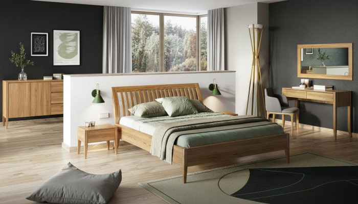 3-piece bedroom set, bed made of solid wood furniture, 2 bedside tables, real wood beds.