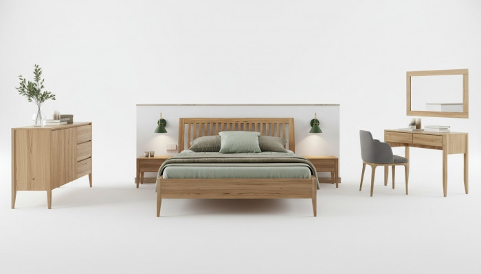 3-piece bedroom set, bed made of solid wood furniture, 2 bedside tables, real wood beds.