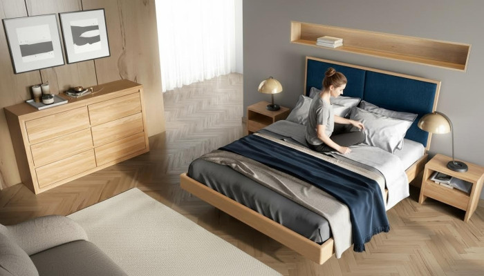 Bedroom furniture 3-piece set, solid wood bed, 2x bedside tables, real wood beds.