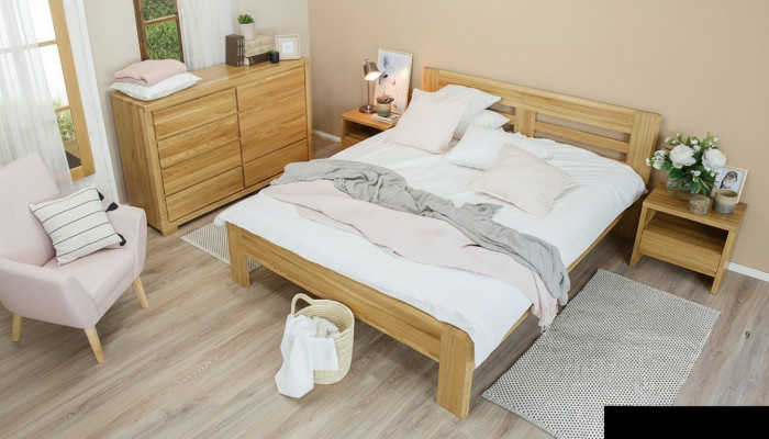 Bedroom furniture set bed solid wood nightstands 2x beds real wood 3-piece.