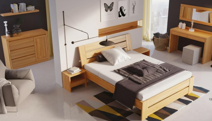 Bedroom set 5-piece. Bed 2x Nightstand + Dressing Table Mirror Solid Wood Furniture New