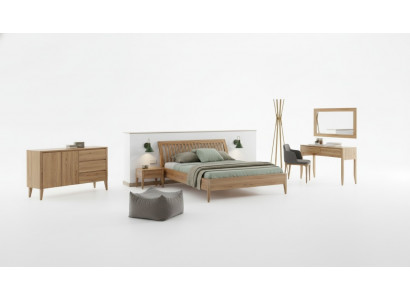 Bed Bedroom Double Beds 3-piece Set 2x Nightstands Solid Wood Real Wood