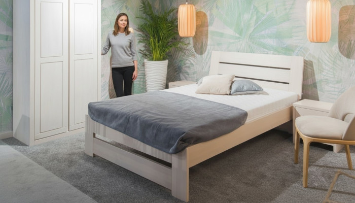 Bedroom set bed 2x nightstand wardrobe 4-piece. Wood cabinet cabinets