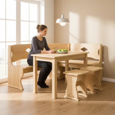 Corner bench, wooden bench, solid wood benches, kitchen dining area, corner seating furniture, real wood.