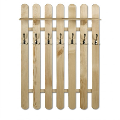 Wardrobe cabinet with 7 hooks, wooden wall panel corridor.