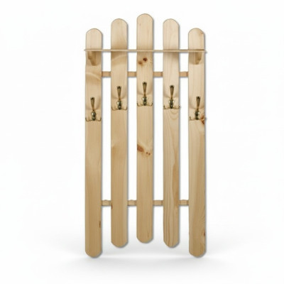 Handcrafted wall coat rack made of solid pine wood wardrobe with 5 hooks