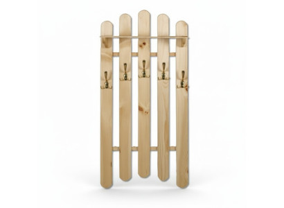 Handcrafted wall coat rack made of solid pine wood wardrobe with 5 hooks