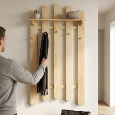 Coat rack panel wall coat rack coat rail pine wood handmade