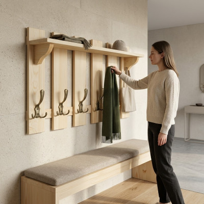 Wardrobe Panel 70x40 cm Wall Wardrobe Coat Rack Solid Pine 6 Hooks