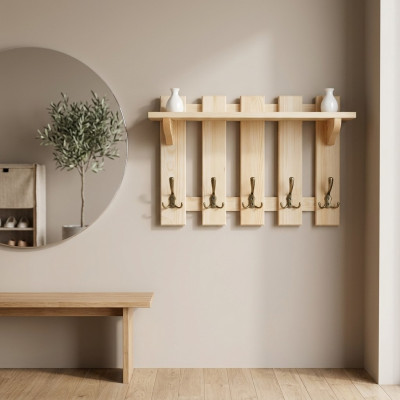Wardrobe Panel 70x40 cm Wall Wardrobe Coat Rack Solid Pine 6 Hooks