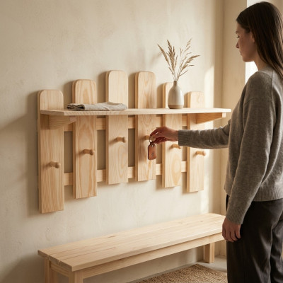 Coat rack panel wall coat rack 6 hooks 70x48 cm hallway coat rack solid pine