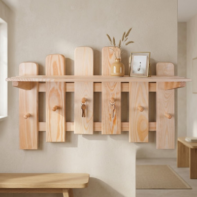 Coat rack panel wall coat rack 6 hooks 70x48 cm hallway coat rack solid pine