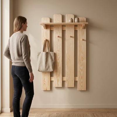 Solid wood coat rack panel pine solid wall-mounted wardrobe hallway wood new