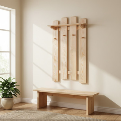 Solid wood coat rack panel pine solid wall-mounted wardrobe hallway wood new