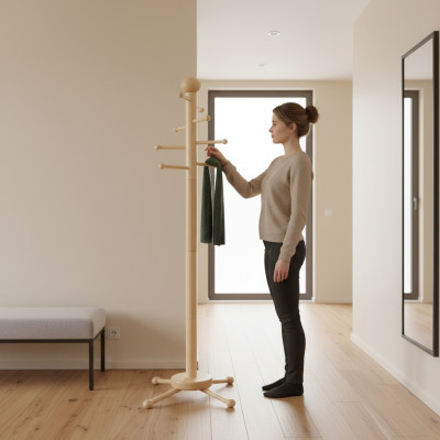 Clothes rack coat stand wooden clothes rail design wardrobe with 8 hooks
