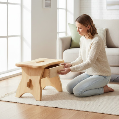 Footstool Pine Footrest Real Wood Stool Ottoman Solid Wood Footstool