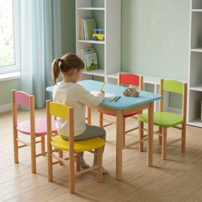 Chair set children's room seating set real solid wood 5-piece seating group table