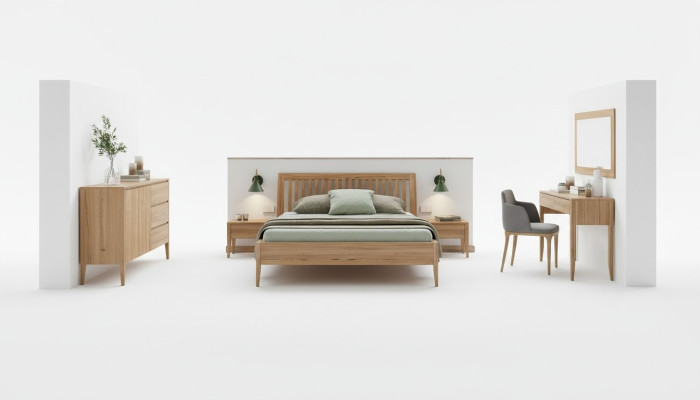 Solid wood bedroom 6-piece set: 2x nightstands, vanity, dresser, mirror