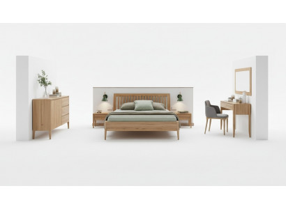 Solid wood bedroom 6-piece set: 2x nightstands, vanity, dresser, mirror