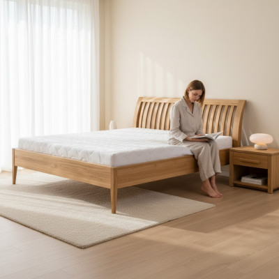Solid wood bed double marriage beds beech bedroom furniture wood 140x200cm new