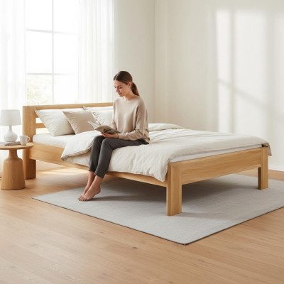 Beds Wooden Bed Real Wood Bed Hotel Design Style Solid 120x200 Bedroom
