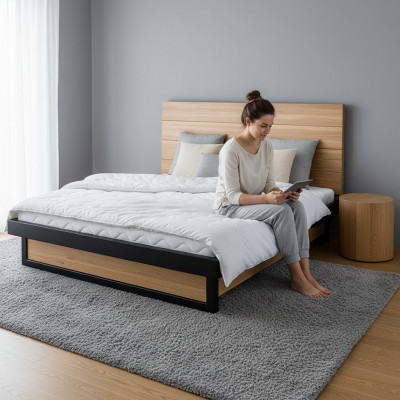 Modern bed real wood 160x200cm design beds bed frame oak style new