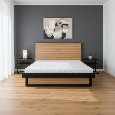 Modern bed real wood 140x200cm design beds bed frame oak style new