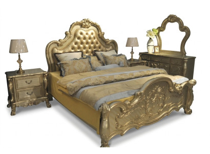 Bed upholstered bed luxury double bedroom baroque wood leather beds