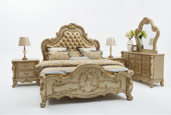 Bed + 2x Nightstands 3-piece Bedroom Set Designer Luxury Bedroom Baroque