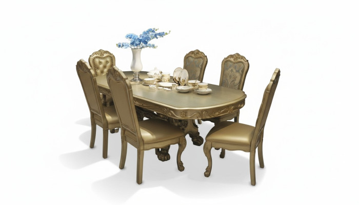 Royal dining table with 6 chairs complete decor dining room set, 7 pieces.