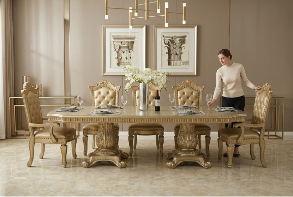 Complete beige dining room ambiance designer dining table with chairs