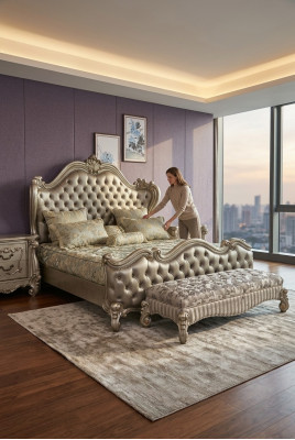Bed design double bed beds luxury classic baroque rococo Chesterfield
