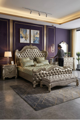 Bed 2x Nightstand 3-piece Bedroom Set Design Luxury Beds Chesterfield