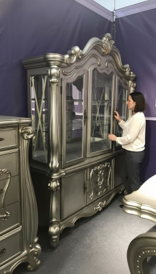Display Glass Bar Cabinet Home Baroque Cabinets Wall Shelf Wood Display Case