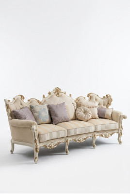 Exclusive wood carved four-seater XXL couch Baroque Rococo textile sofa round