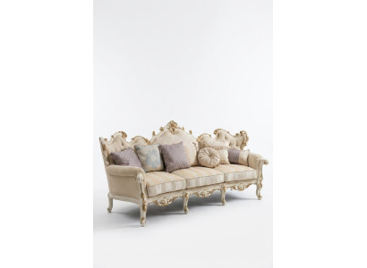 Exclusive wood carved four-seater XXL couch Baroque Rococo textile sofa round