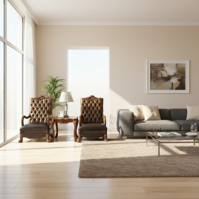Living room set 2x armchair + side table coffee table sofa couch Chesterfield