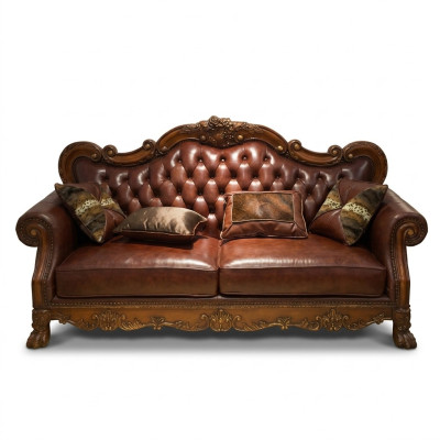 Leather sofa baroque style rococo leather sofa couch upholstery seat 3-seater